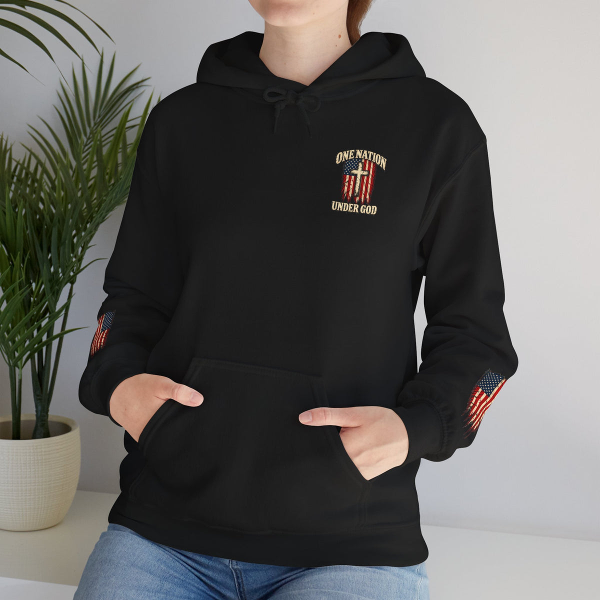 One Nation Under God Patriotic Cross Hoodie