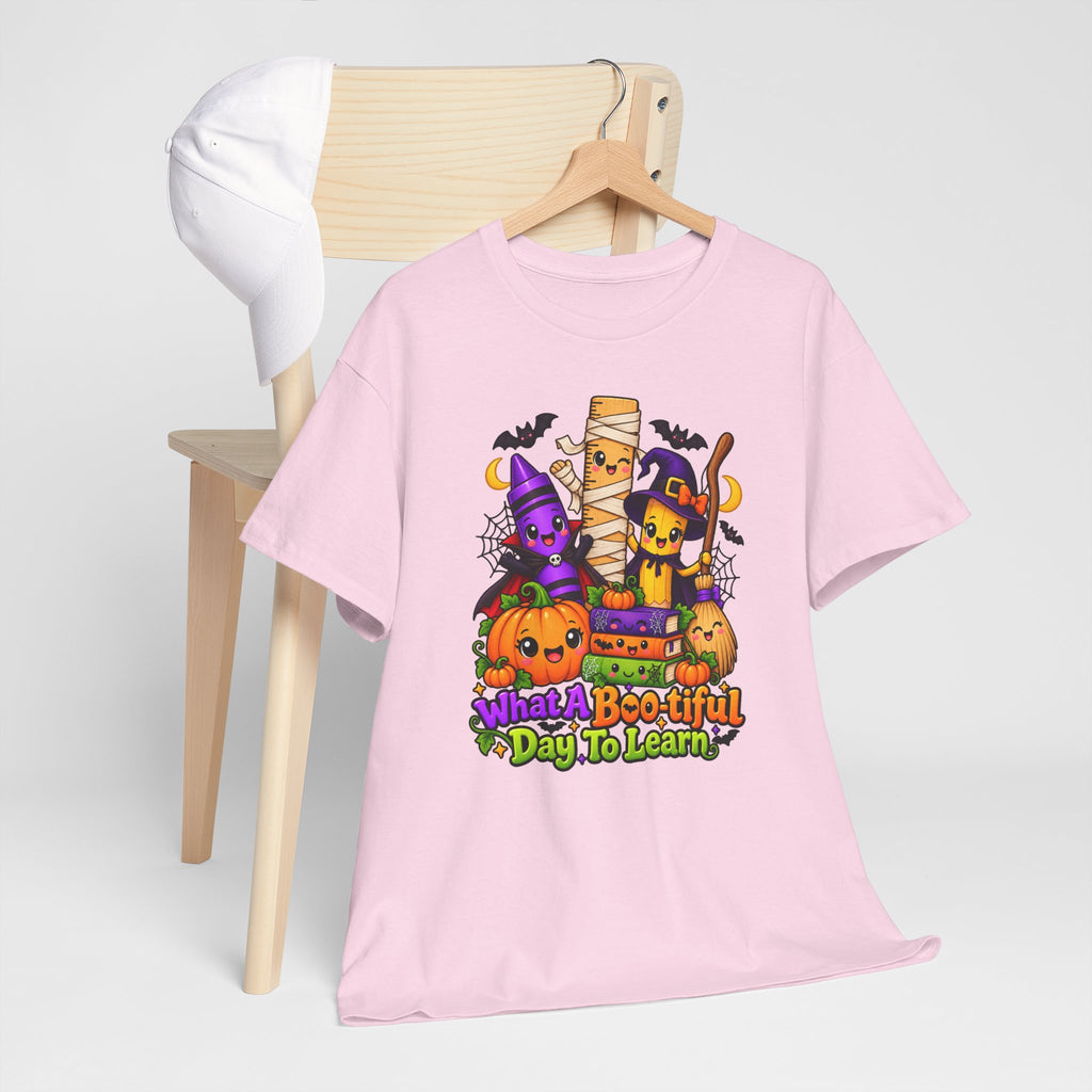 Halloween Teacher Tee — "What A Boo-tiful Day To Learn" Kids' Classroom Shirt