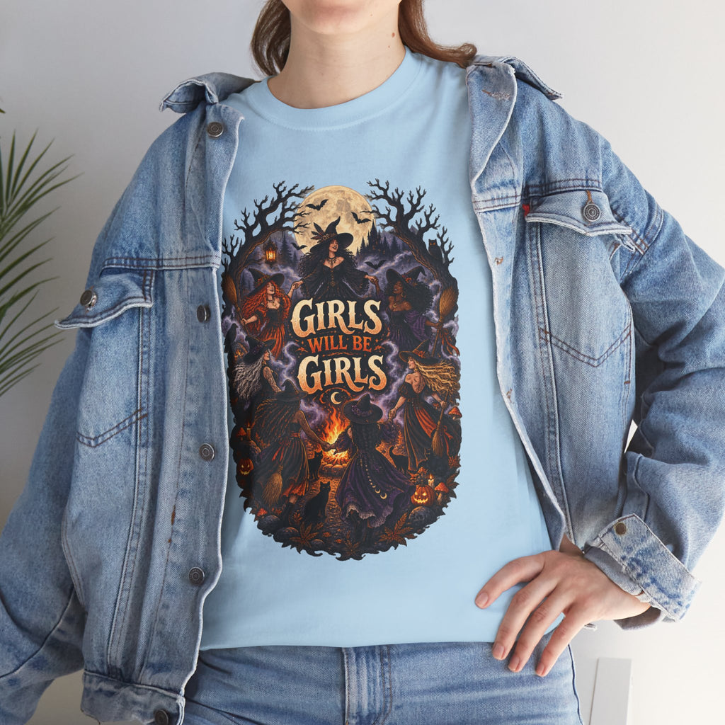 Girls Will Be Girls T-Shirt — Witchy Campfire Illustration Tee