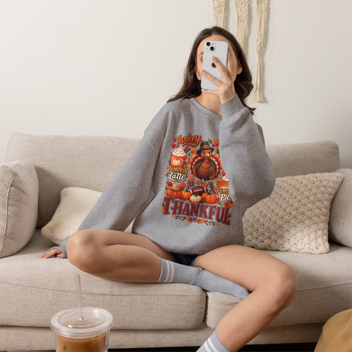 Thankful Thanksgiving Sweatshirt — Cute Turkey & Fall Harvest Crewneck