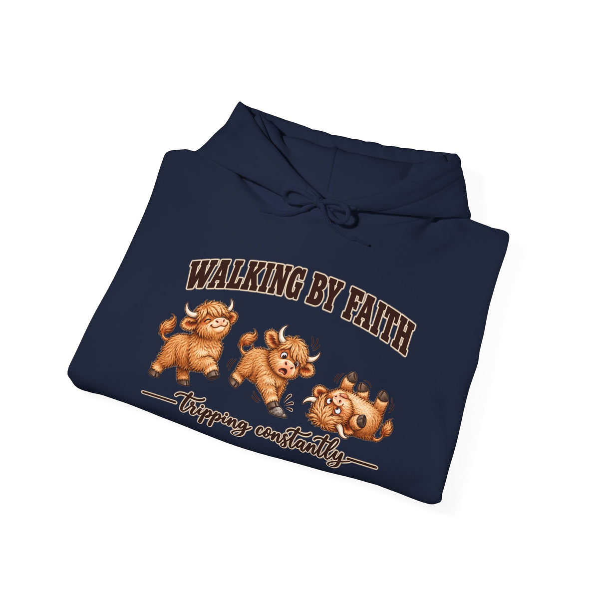 Walking by Faith Christian Highland Cow Hoodie