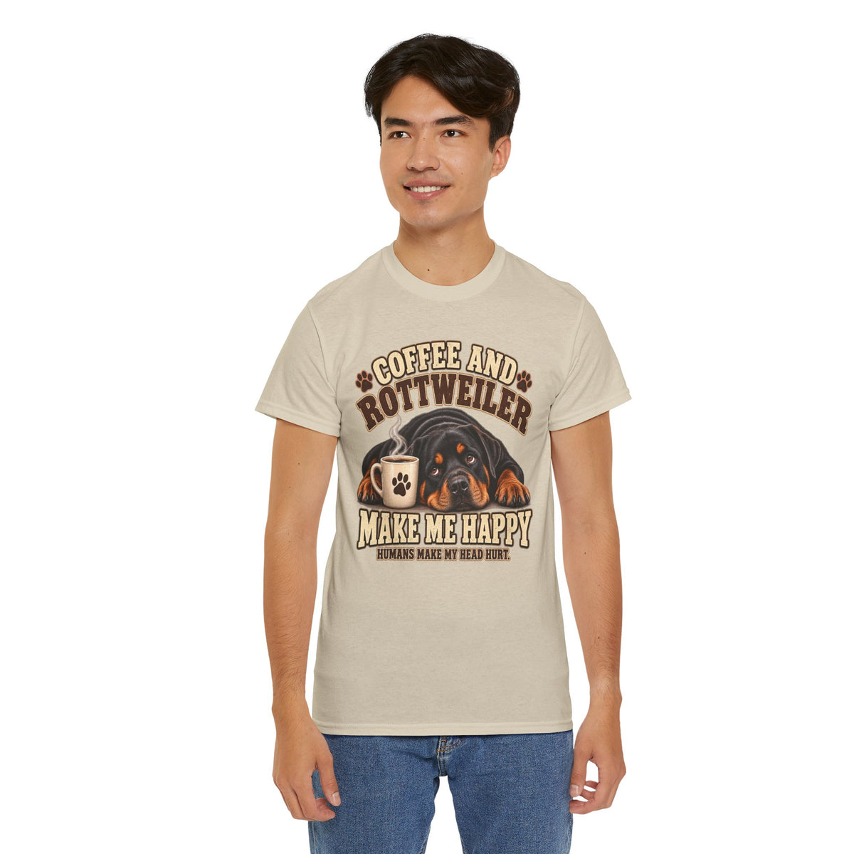 Coffee and Rottweiler Tee — "Coffee and Rottweiler Make Me Happy" Dog Lover Shirt