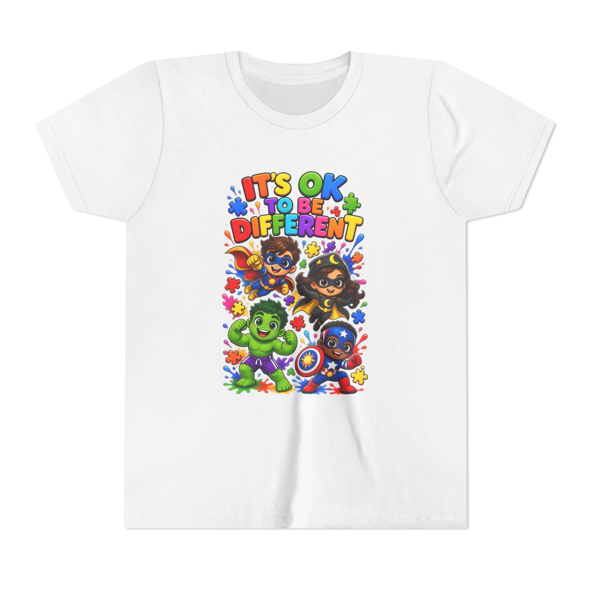Kids T-Shirt — "It's OK to Be Different" Colorful Superhero Diversity Tee