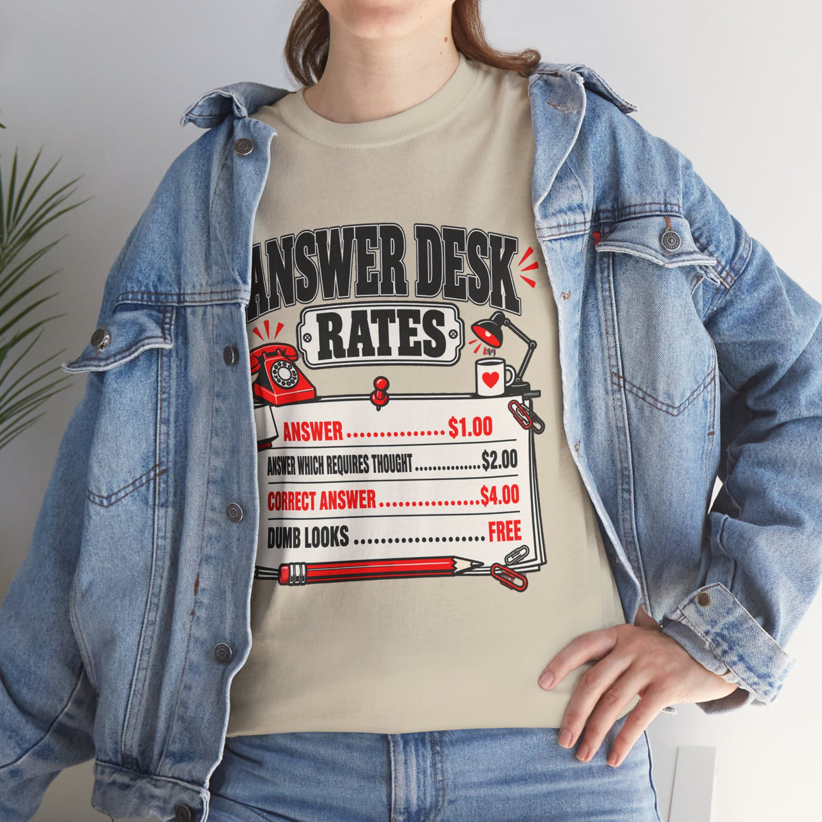 Answer Desk Rates T-Shirt — Funny Help Desk IT Support Tee ("Answer 1.00, Correct Answer 4.00")