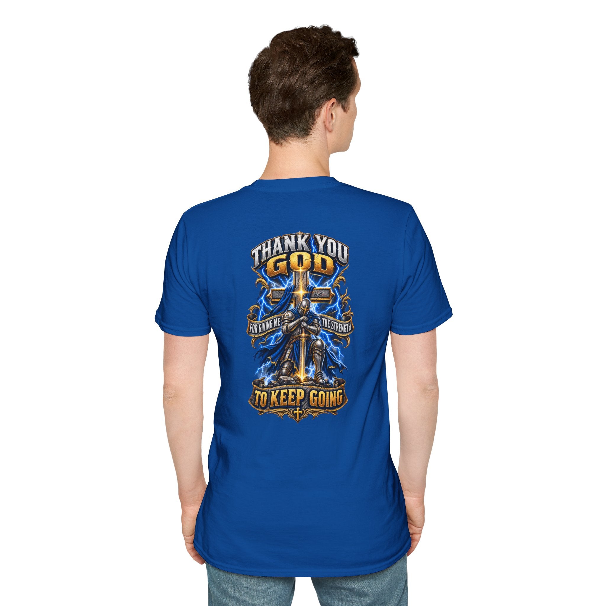 T-Shirt — "Thank You God I Keep Going" Faith Graphic Pocket Tee