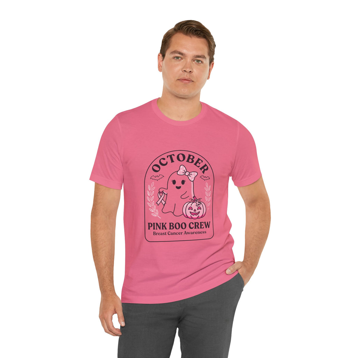 October Pink Boo Crew Tee — Breast Cancer Awareness Ghost T-Shirt