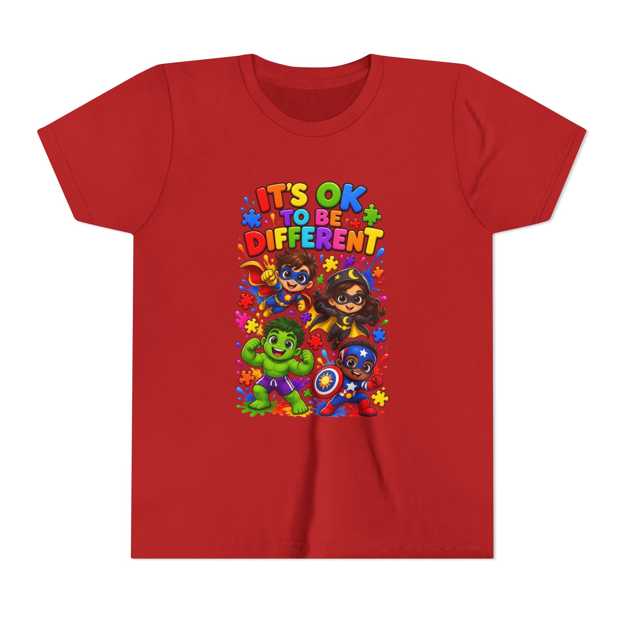 Kids T-Shirt — "It's OK to Be Different" Colorful Superhero Diversity Tee