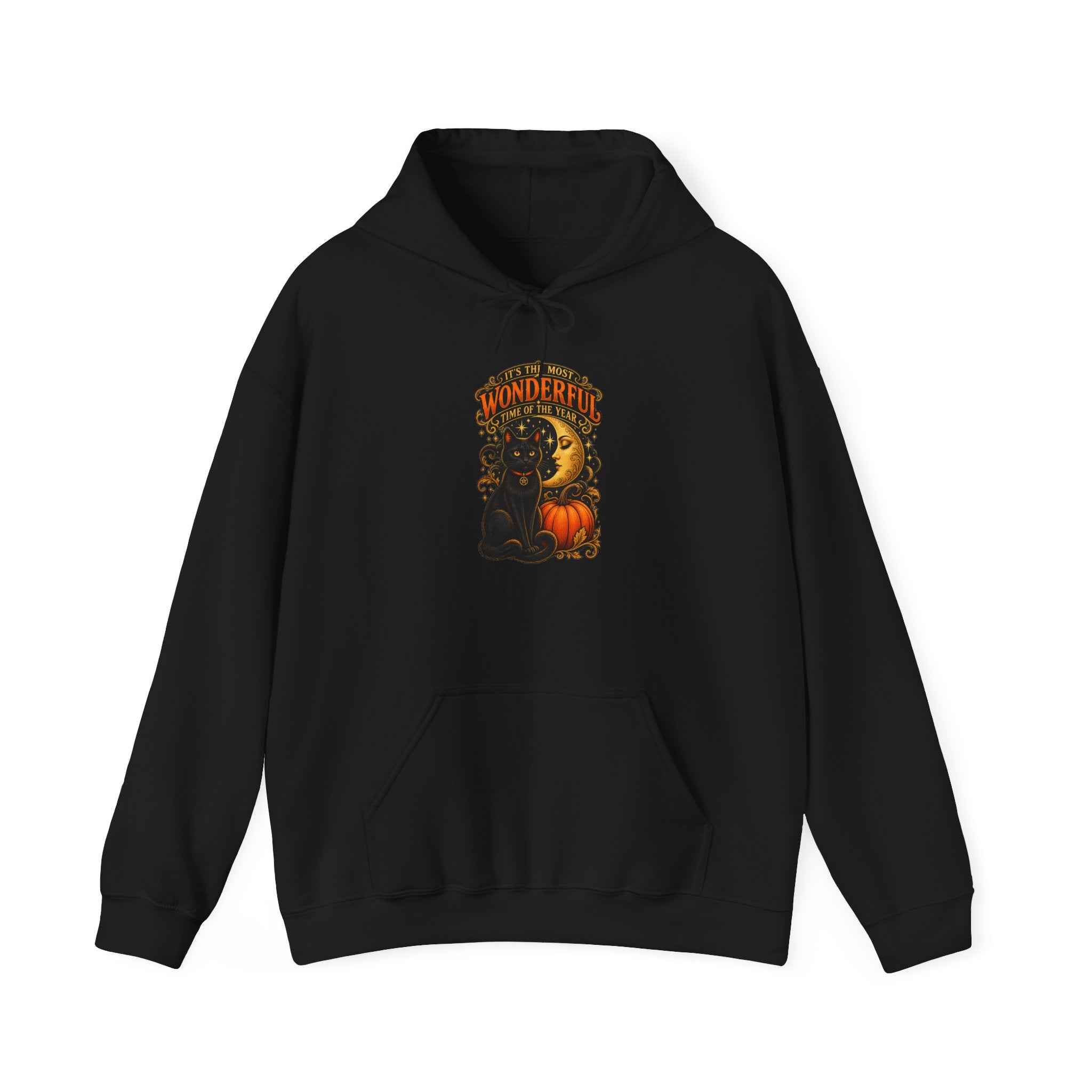 Halloween Hoodie Women – Vintage Black Cat & Moon Pumpkin Sweatshirt | Fall Gift Idea