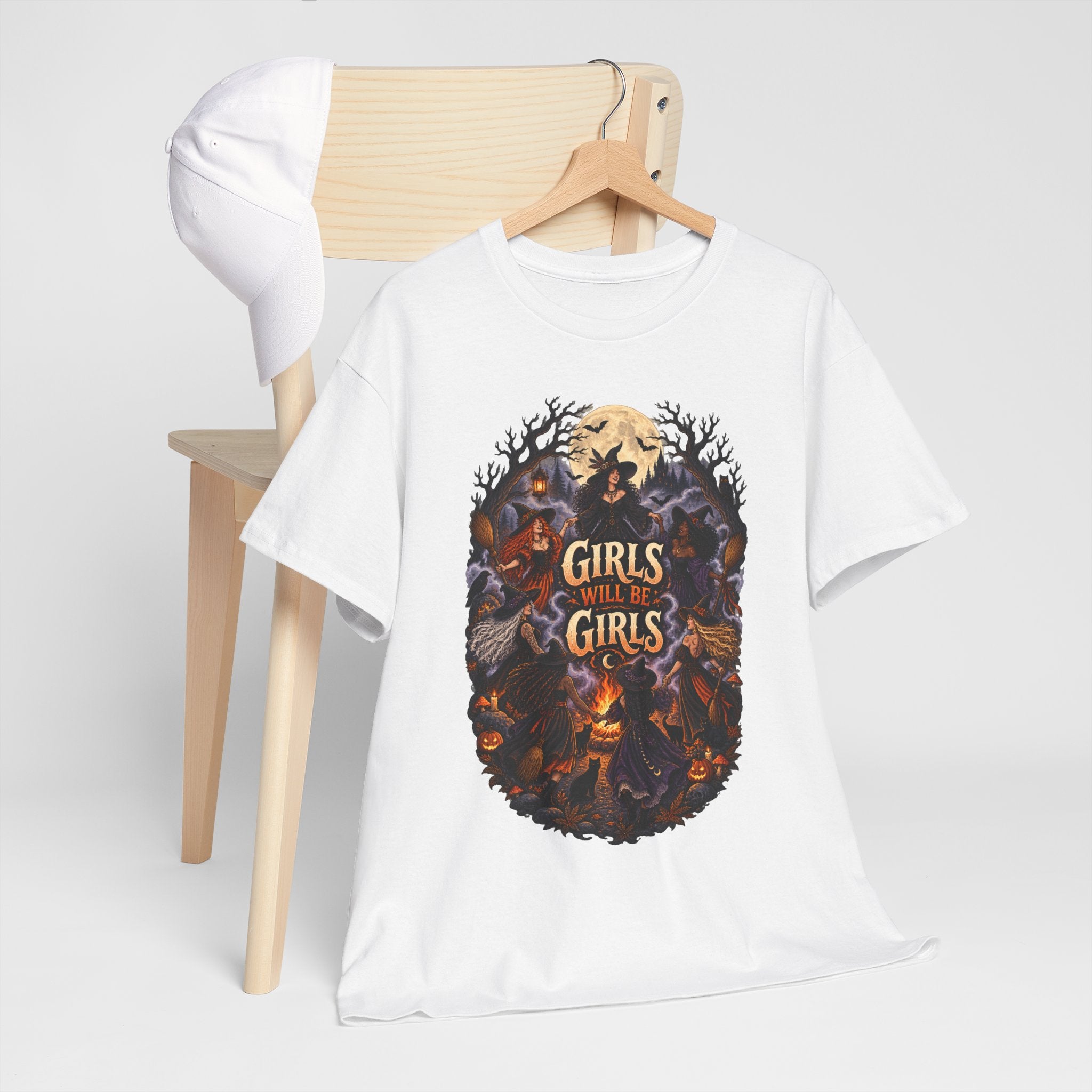 Girls Will Be Girls T-Shirt — Witchy Campfire Illustration Tee