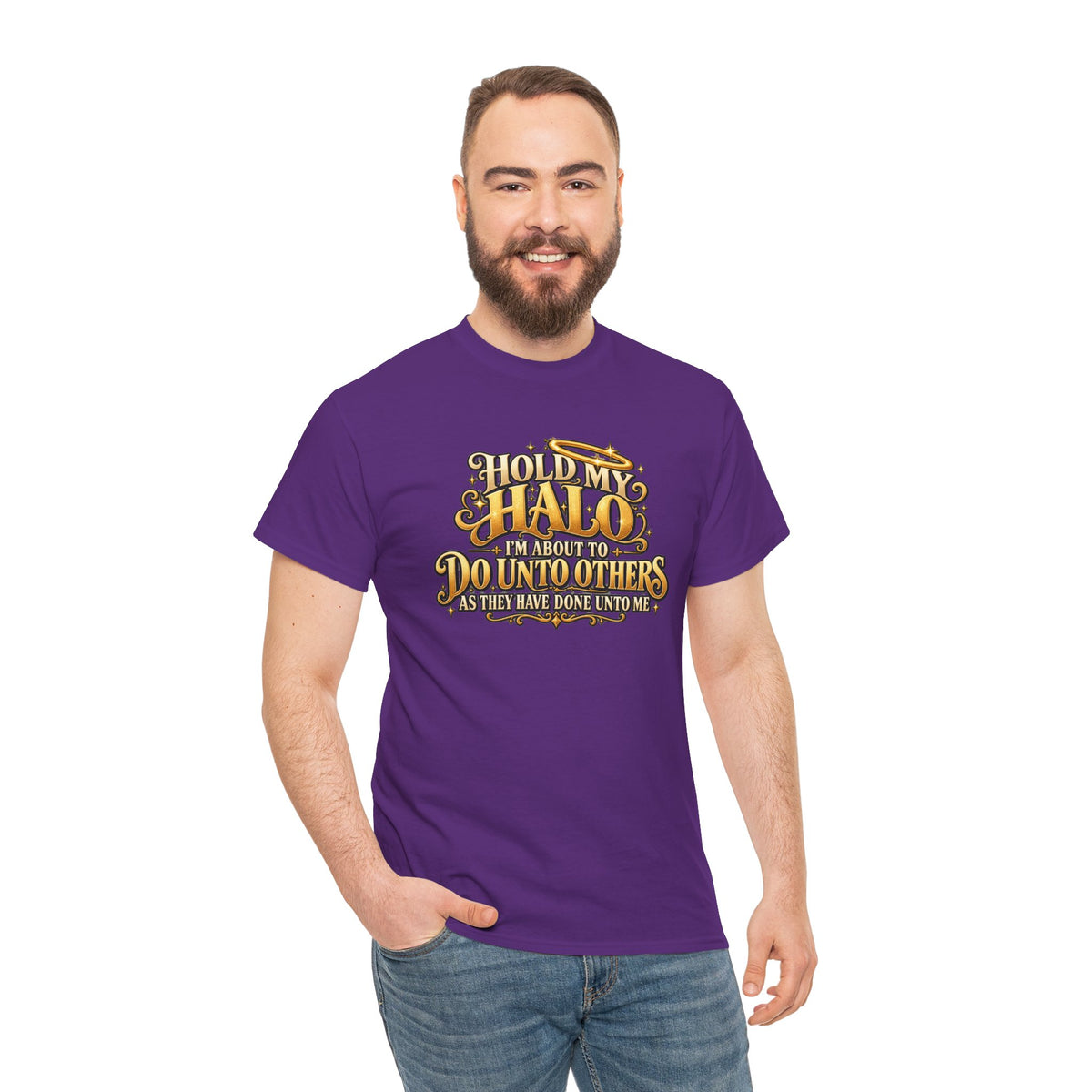 T-Shirt — "Hold My Halo I'm About To Do Unto Others" Vintage Faith Graphic Tee