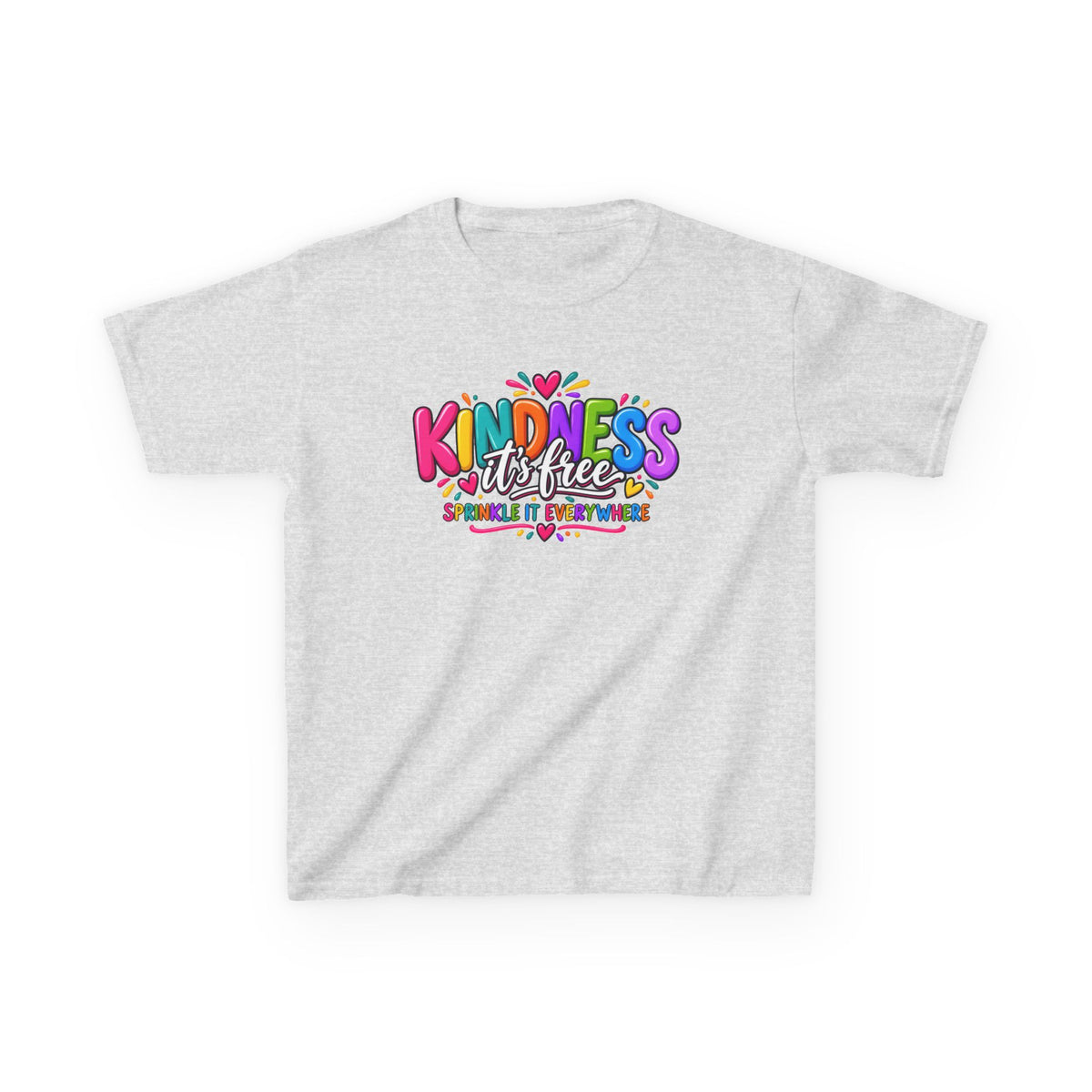 Kids Tee — "Kindness Is Free" Colorful Rainbow Graphic