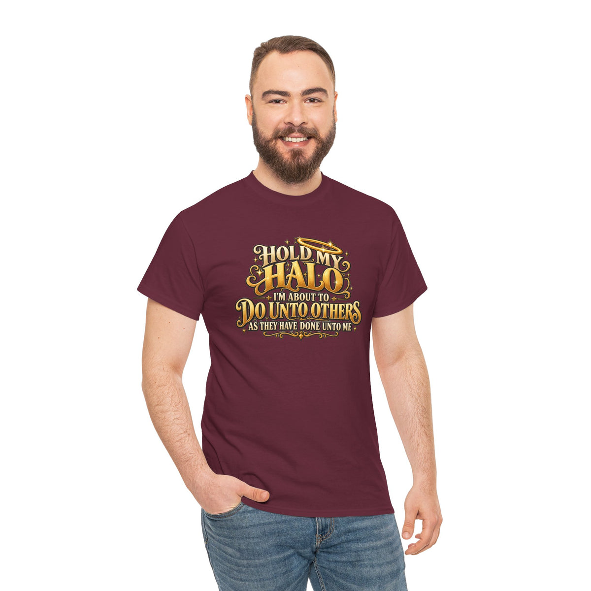 T-Shirt — "Hold My Halo I'm About To Do Unto Others" Vintage Faith Graphic Tee
