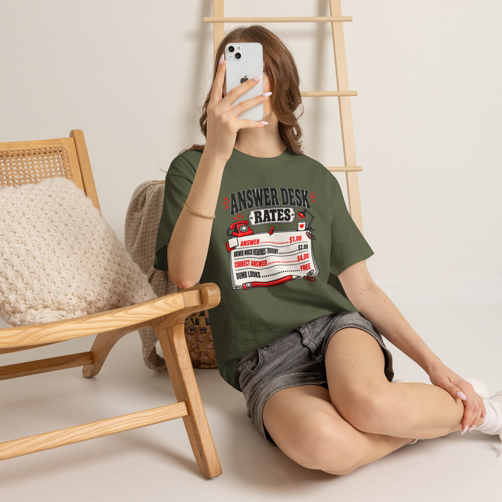 Answer Desk Rates T-Shirt — Funny Help Desk IT Support Tee ("Answer 1.00, Correct Answer 4.00")