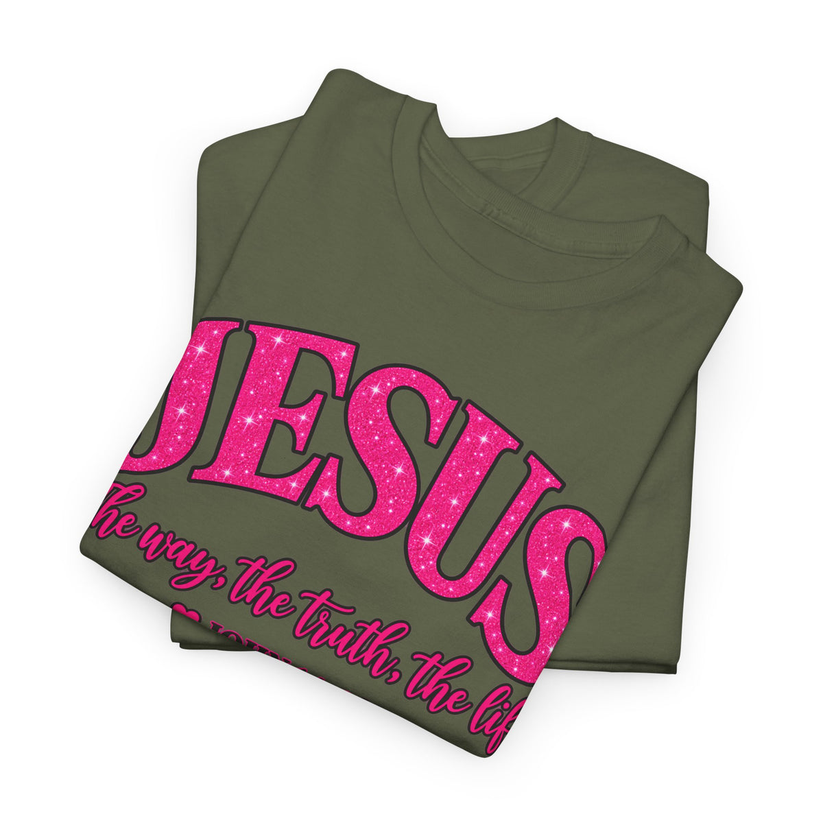 Christian T-Shirt — "JESUS The way, the truth, the life" (John 14:6) Pink Vintage Script
