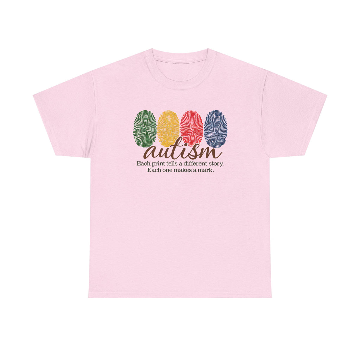 Autism Awareness T-Shirt — "Each Print Tells a Different Story" Colorful Fingerprint Tee