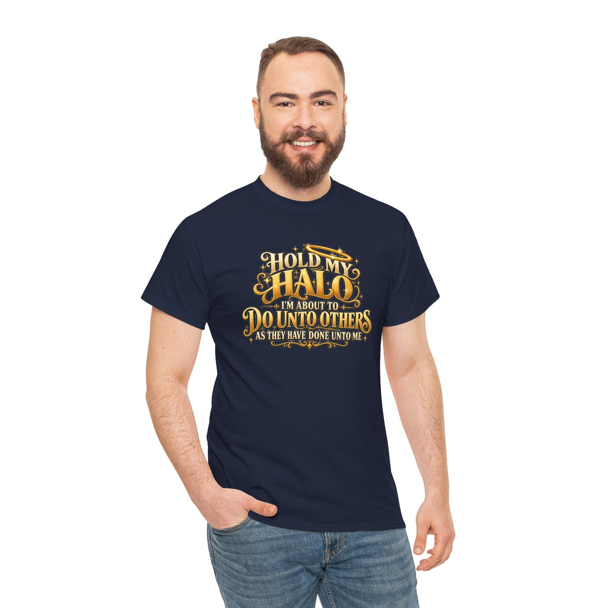 T-Shirt — "Hold My Halo I'm About To Do Unto Others" Vintage Faith Graphic Tee