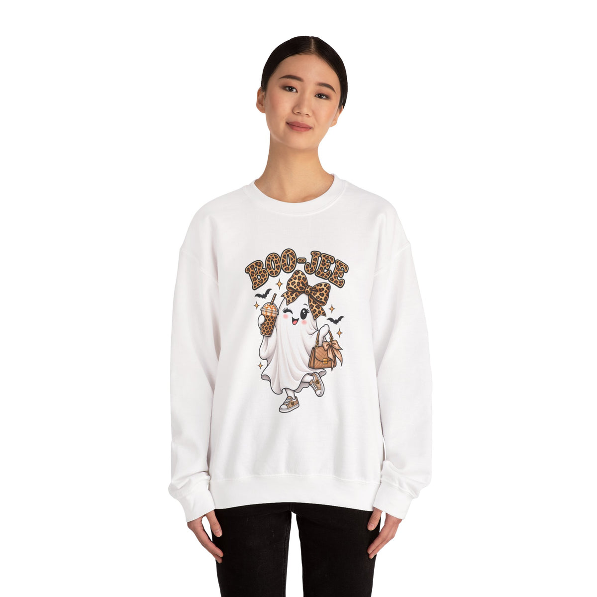 Boo-Jee Leopard Ghost Sweatshirt — Cute Halloween Graphic Crewneck