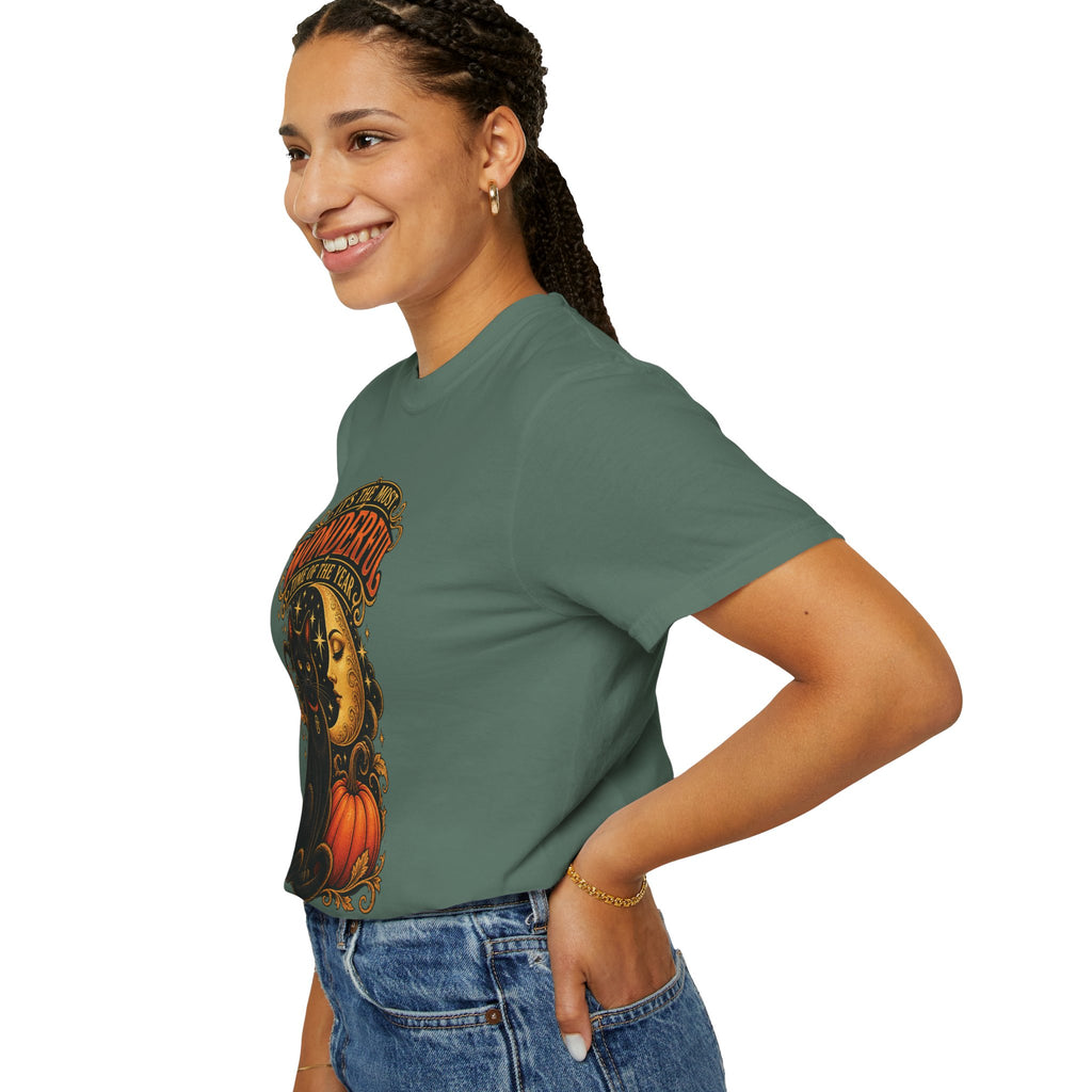 T-Shirt — "It's the Most Wonderful Time of the Year" Halloween Black Cat & Pumpkin