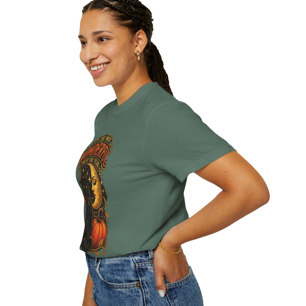 T-Shirt — "It's the Most Wonderful Time of the Year" Halloween Black Cat & Pumpkin