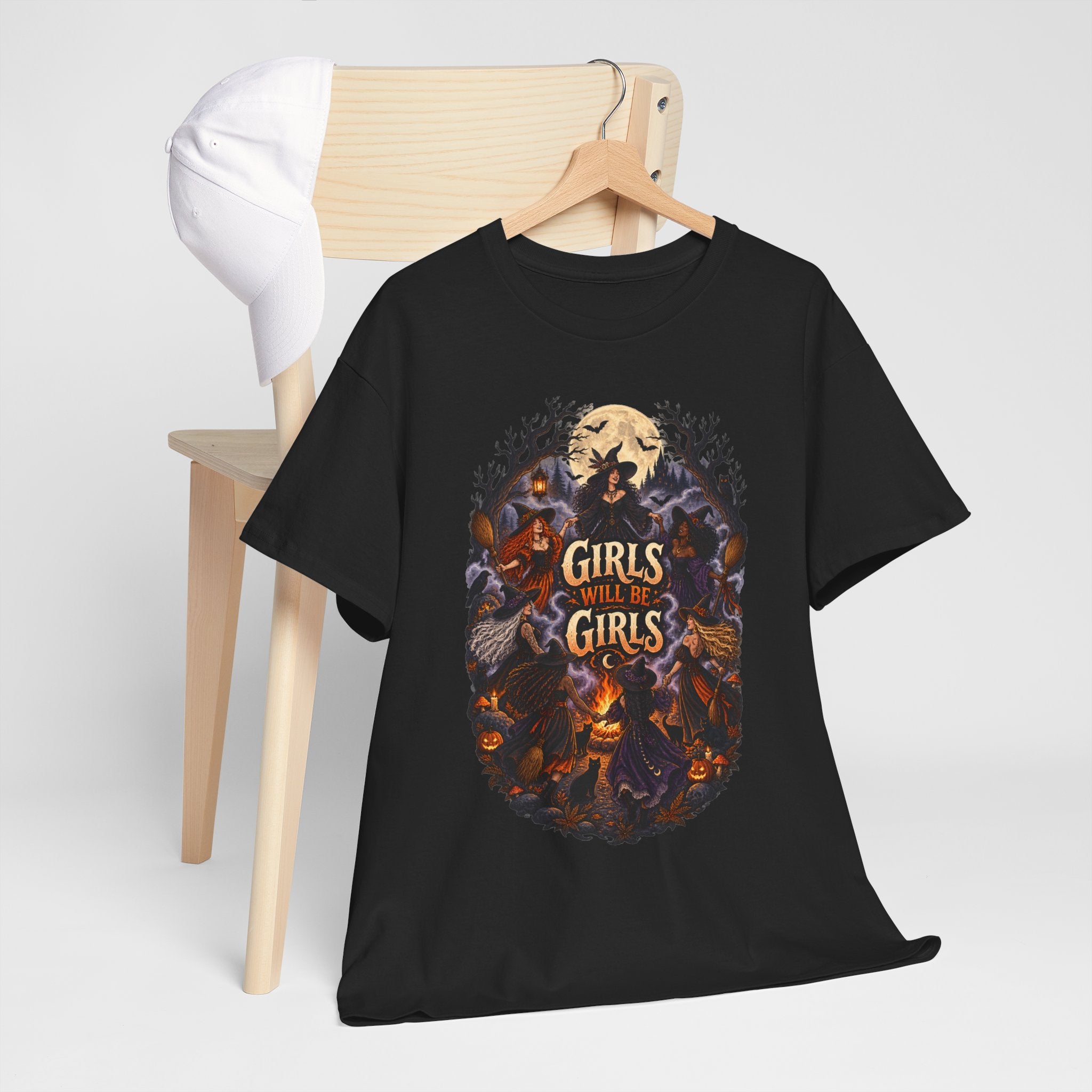 Girls Will Be Girls T-Shirt — Witchy Campfire Illustration Tee