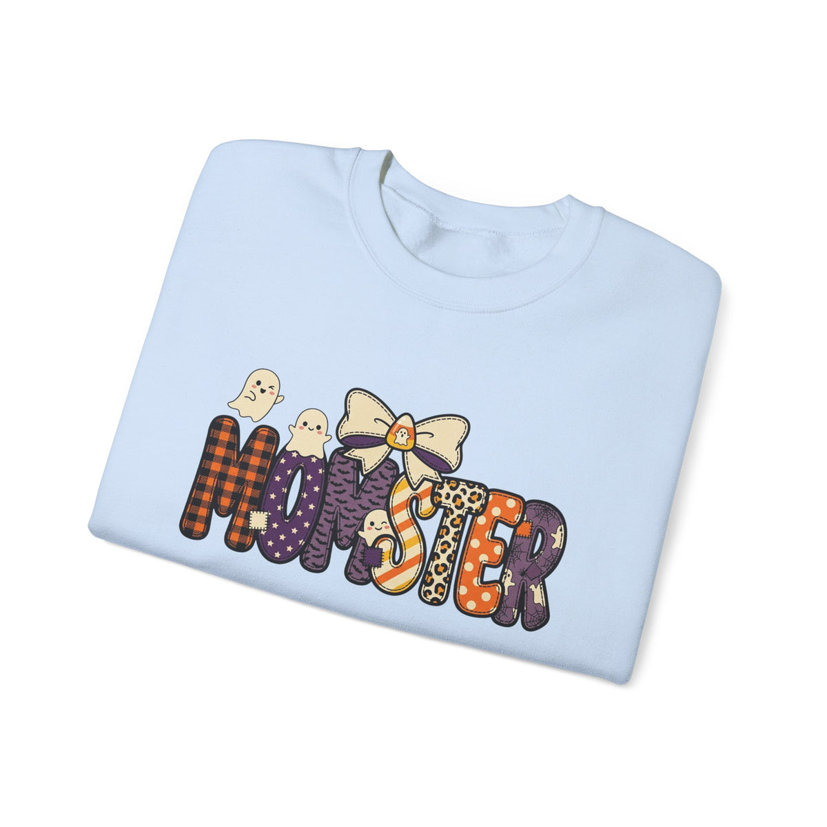 Momster Halloween Sweater | Momster Crewneck Sweatshirt, Halloween mom, purple orange spooky lettering