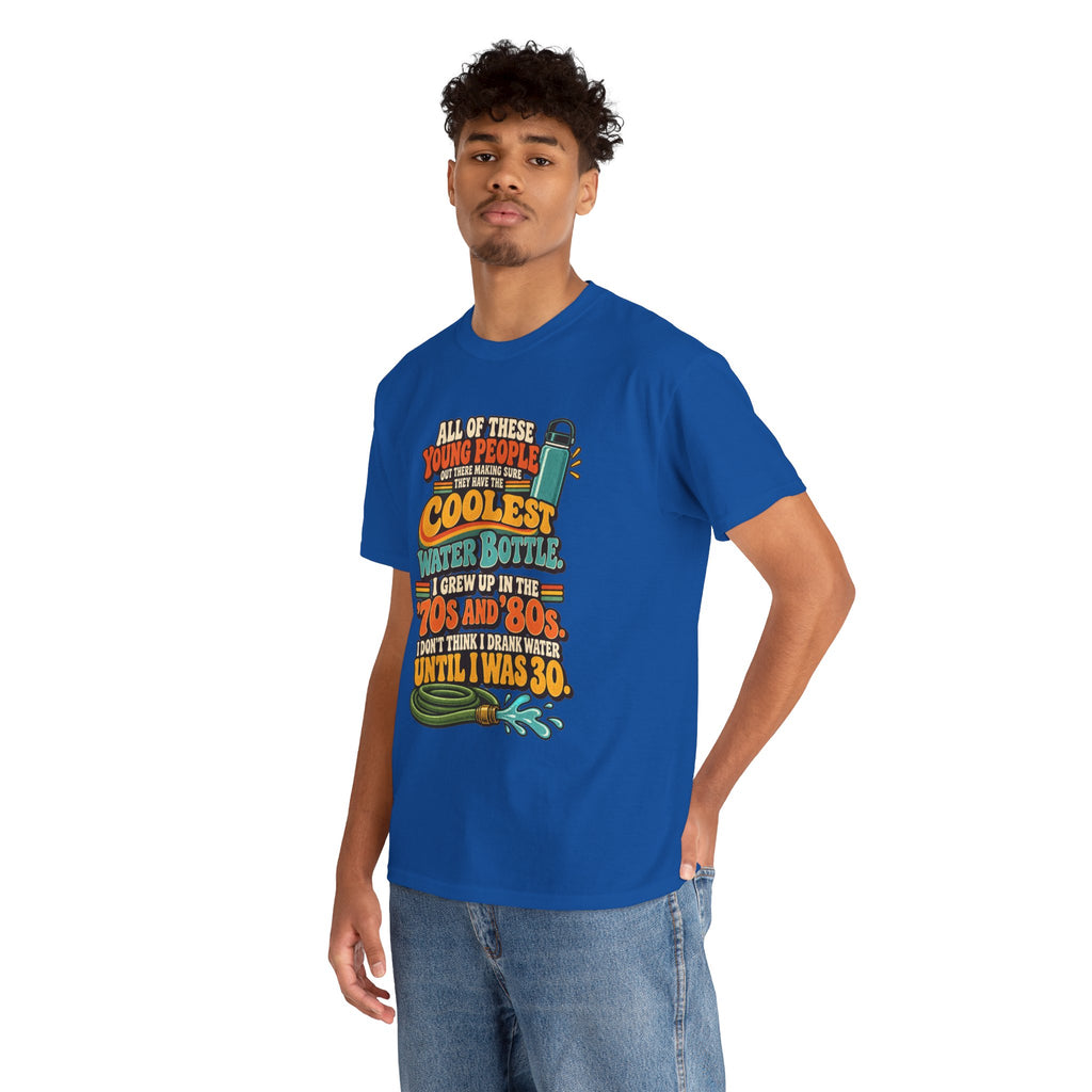 Retro 70s-80s Funny Water Bottle Tee — "Coolest Water Bottle" Graphic T-Shirt