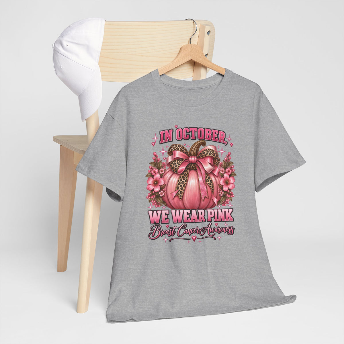 Breast Cancer Awareness T-Shirt — "In October We Wear Pink" Pumpkin Design