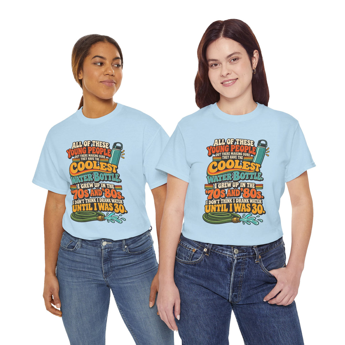 Retro 70s-80s Funny Water Bottle Tee — "Coolest Water Bottle" Graphic T-Shirt