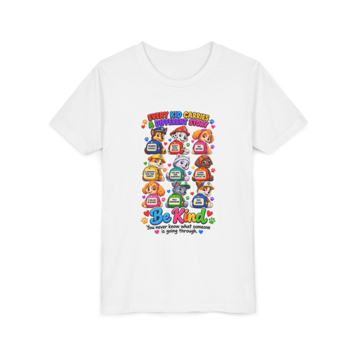 Be Kind Youth Short Sleeve Tee – Colorful Cartoon Character Shirt