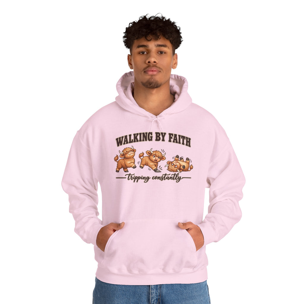 Walking by Faith Christian Highland Cow Hoodie