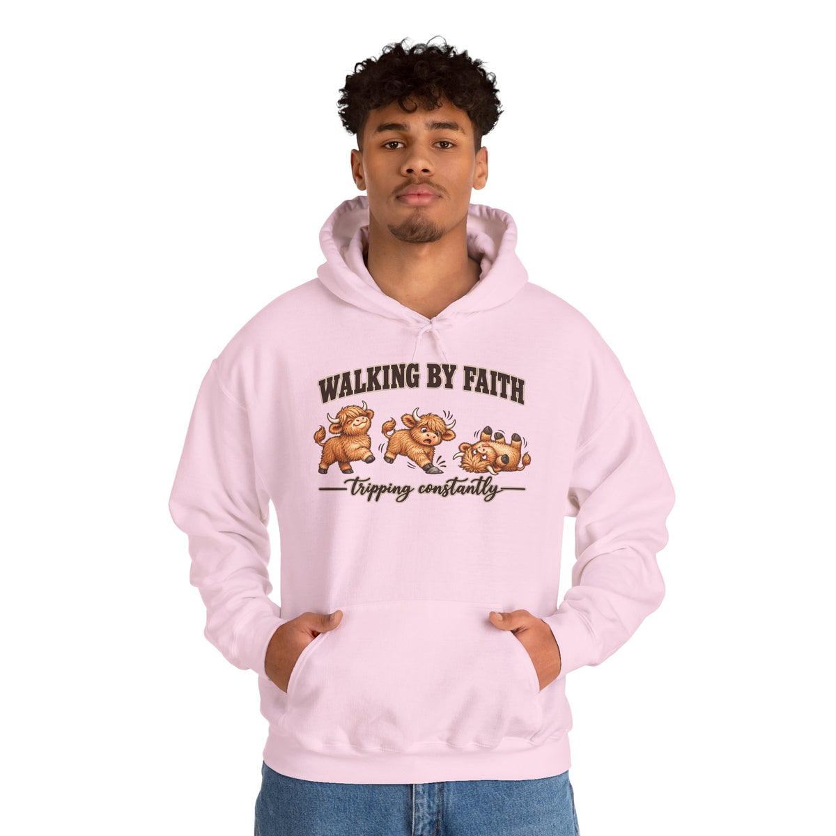 Walking by Faith Christian Highland Cow Hoodie