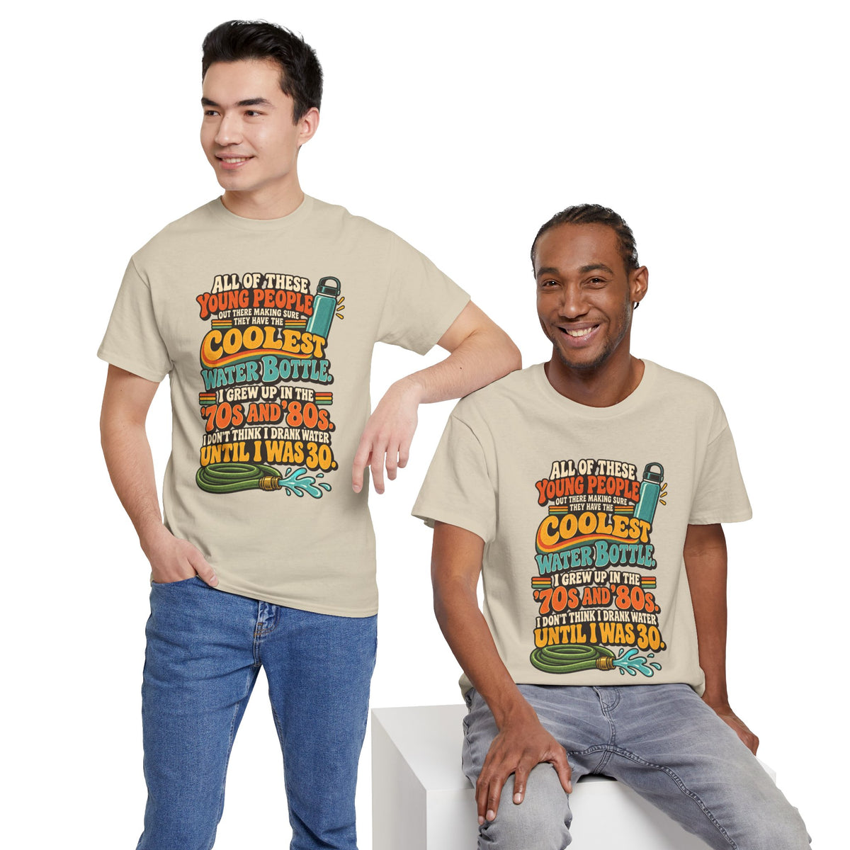 Retro 70s-80s Funny Water Bottle Tee — "Coolest Water Bottle" Graphic T-Shirt