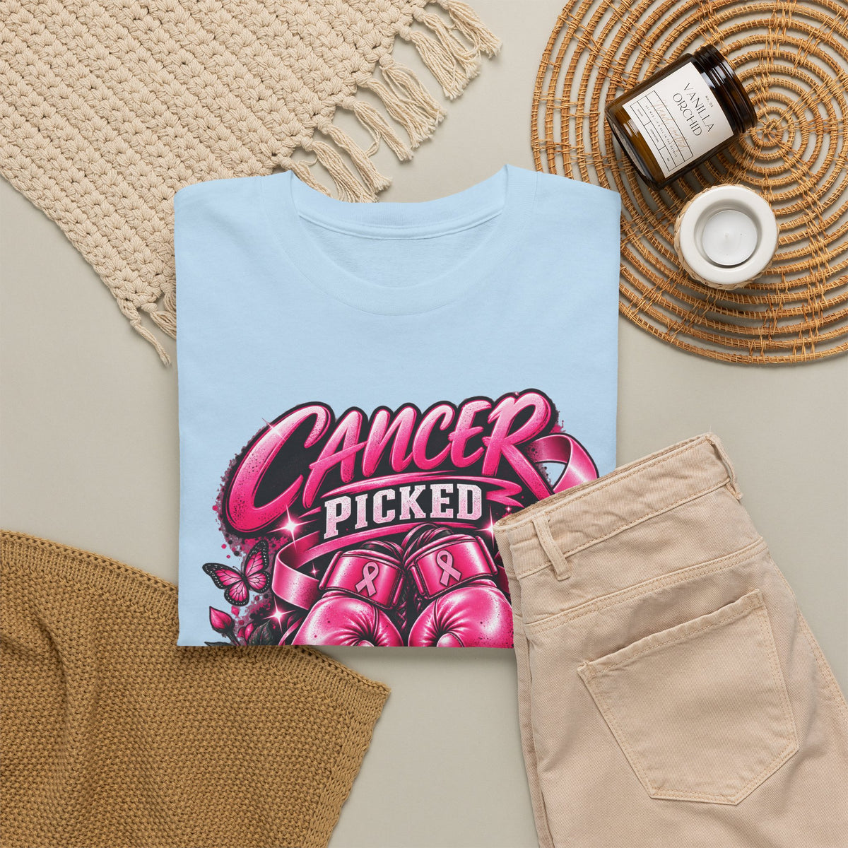 Cancer Picked The Wrong Fighter T-Shirt — Breast Cancer Awareness Support Tee