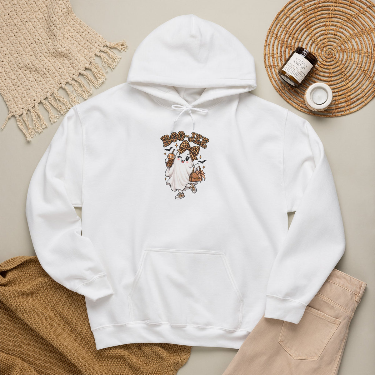 Leopard Bow Ghost Hoodie — Cute Halloween Pumpkin Sweatshirt