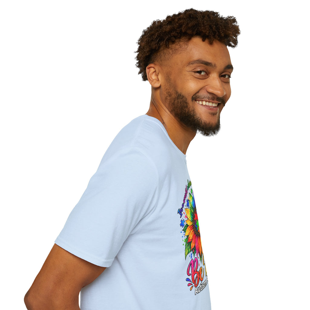 Autism Awareness Sunflower T-Shirt — 'Be Kind' Rainbow Puzzle Design