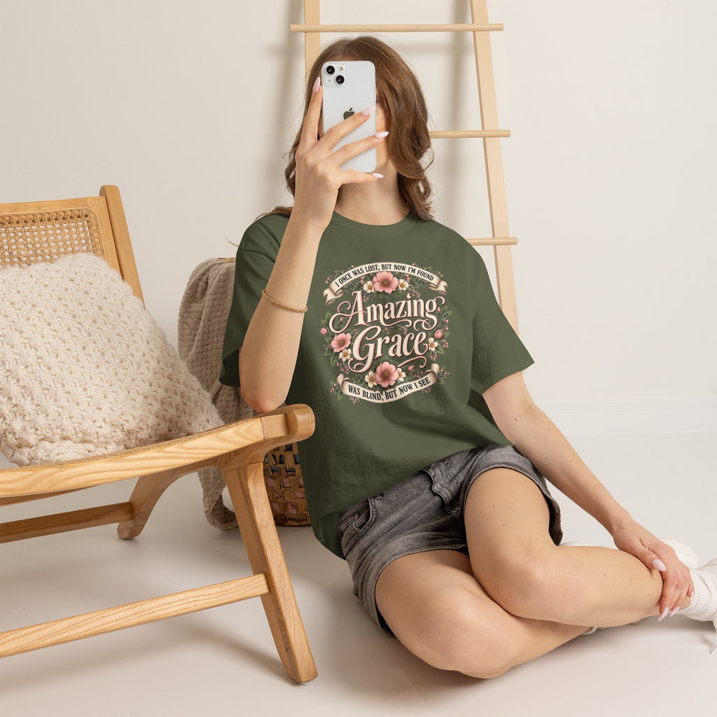 Amazing Grace Floral T-Shirt — Vintage Christian Faith Tee