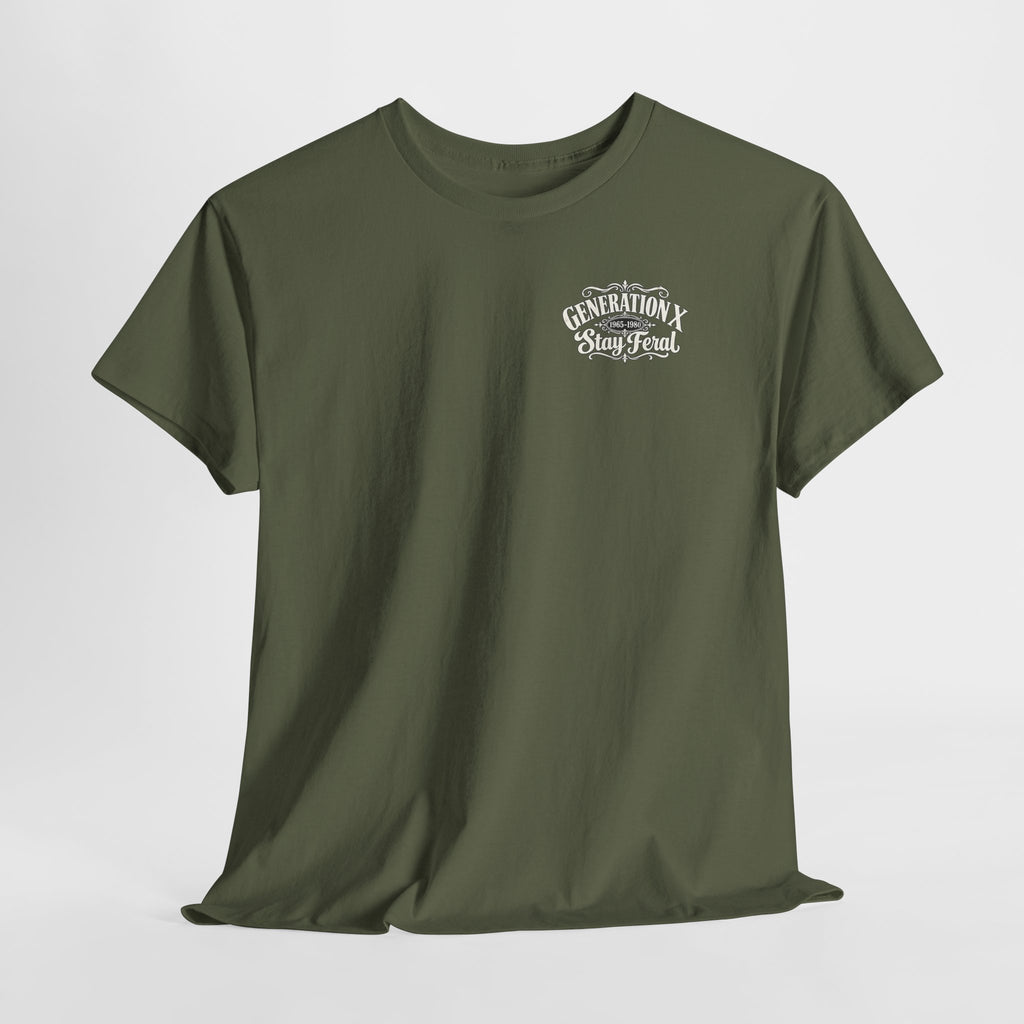 Generation X T‑Shirt — 'Stay Feral' Vintage Whiskey Label Tee (Born 1965–1980)
