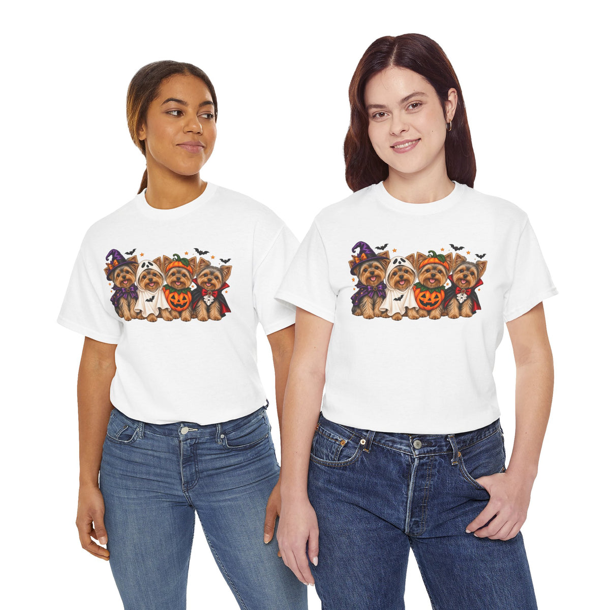 Halloween Yorkie T-Shirt — Cute Yorkies in Costumes (Pumpkin, Ghost, Witch, Vampire)