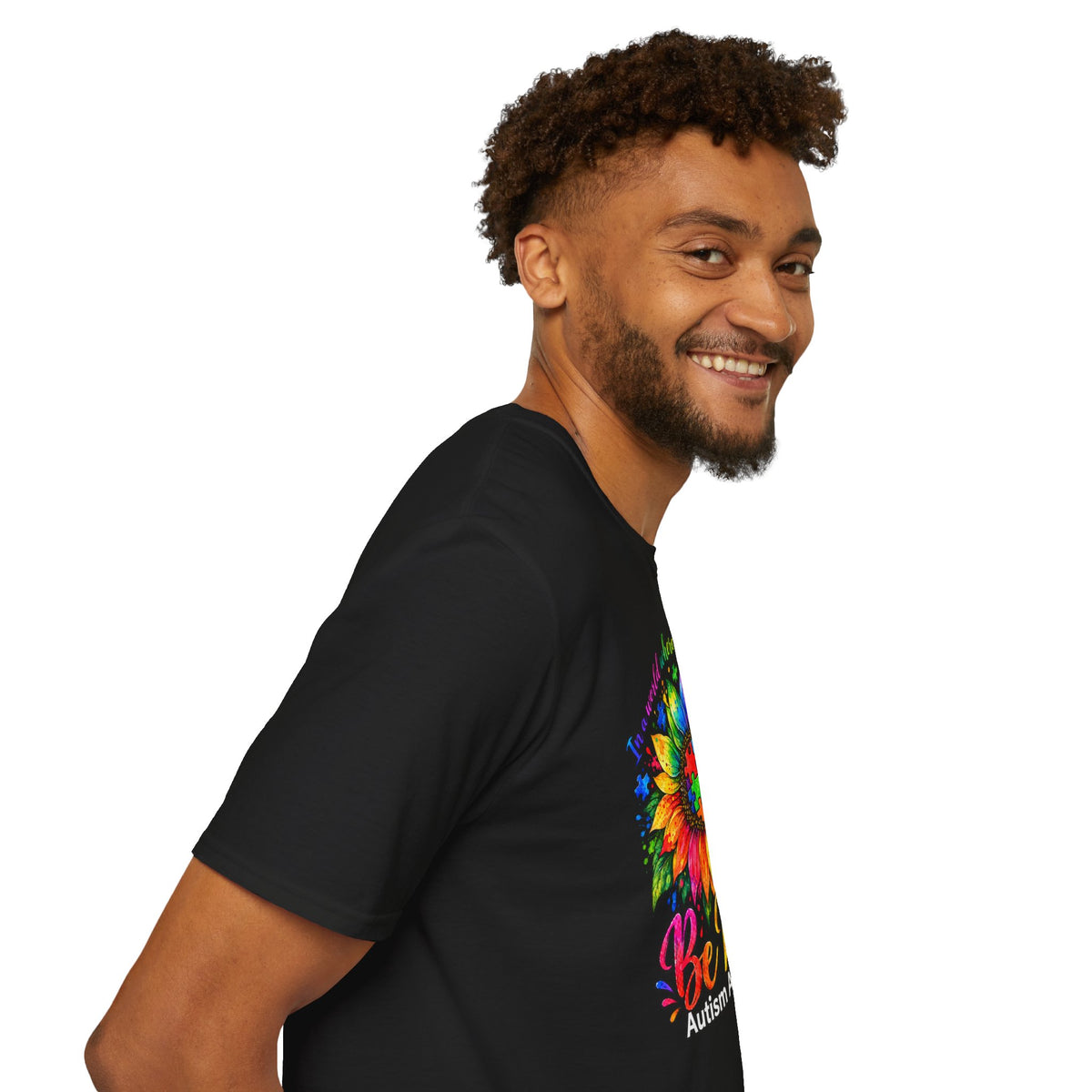 Autism Awareness Sunflower T-Shirt — 'Be Kind' Rainbow Puzzle Design
