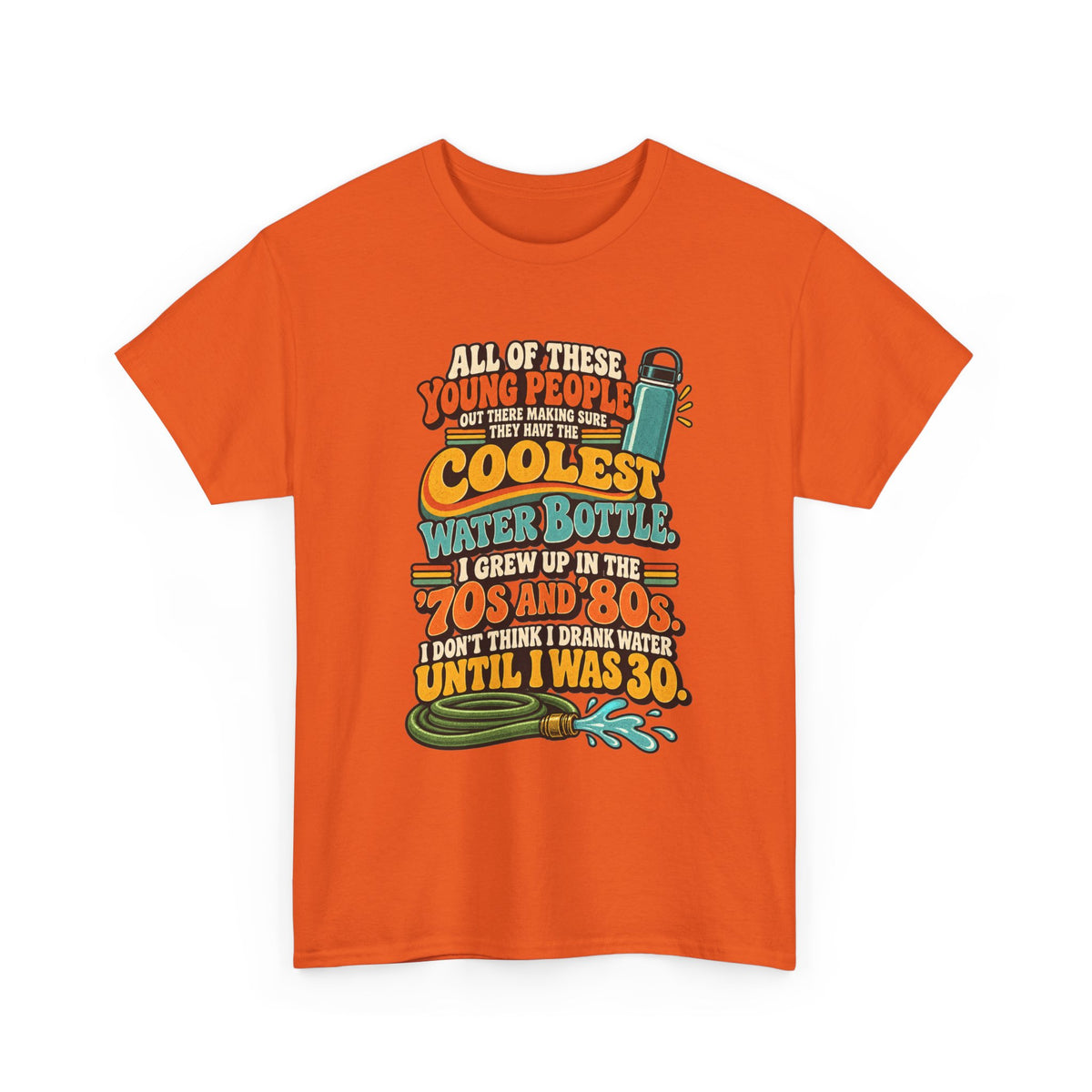 Retro 70s-80s Funny Water Bottle Tee — "Coolest Water Bottle" Graphic T-Shirt