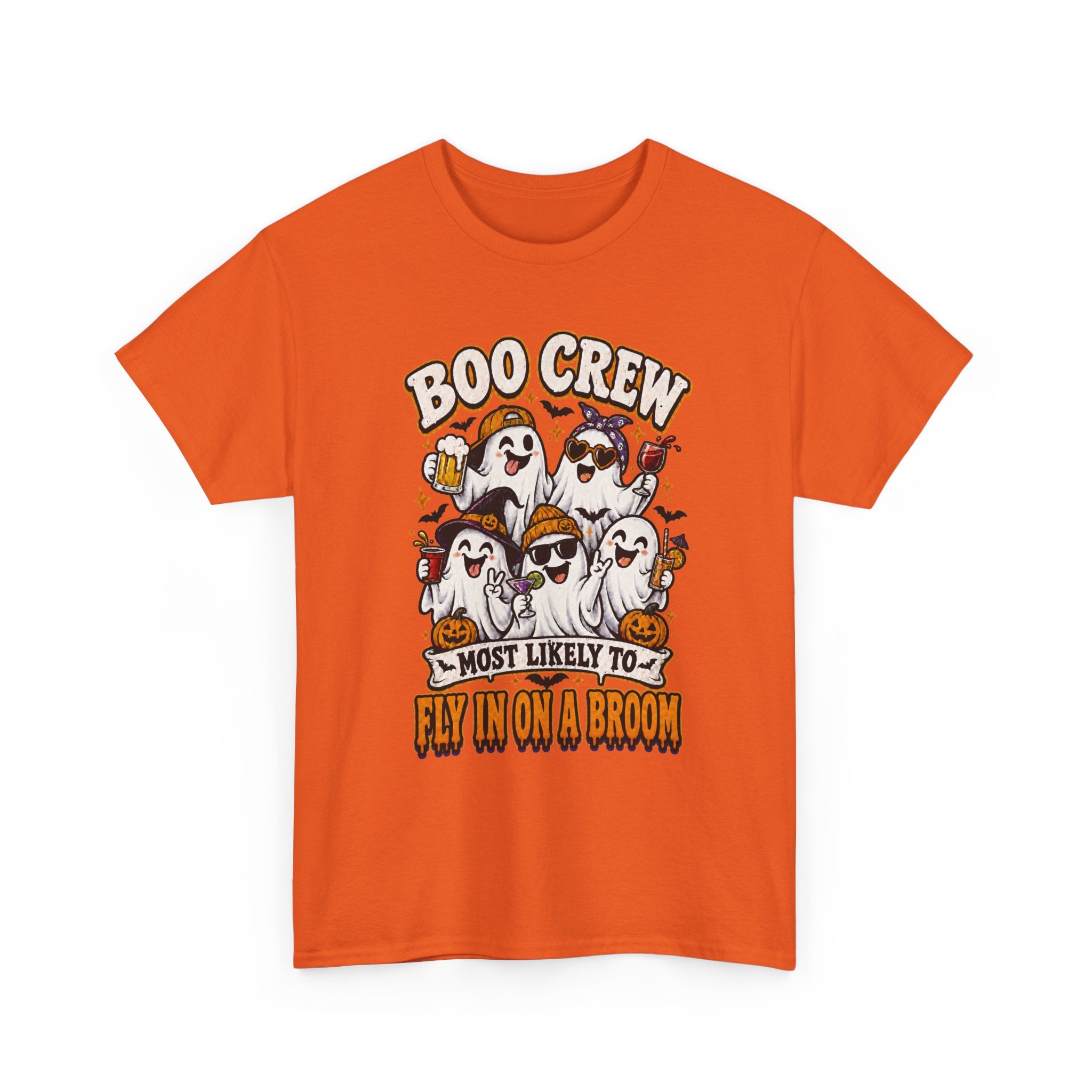 Boo Crew T-Shirt — “Most Likely to Fly on a Broom” Halloween Ghost Tee