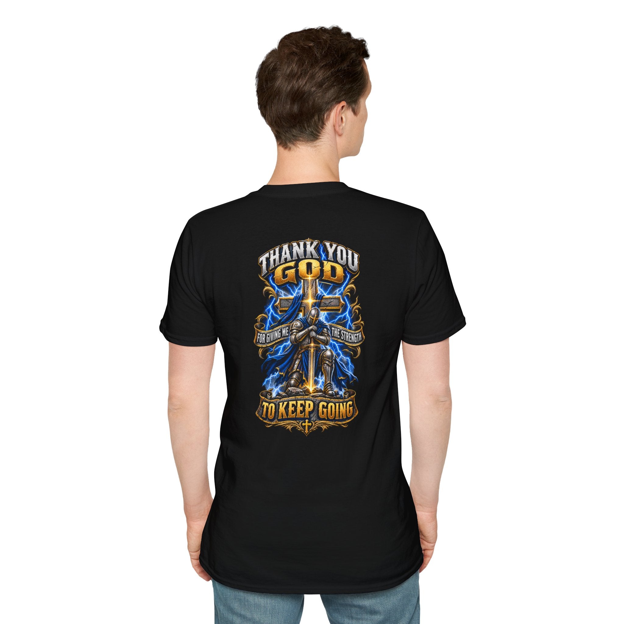 T-Shirt — "Thank You God I Keep Going" Faith Graphic Pocket Tee