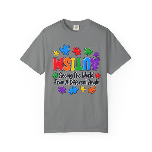 Autism Awareness T-Shirt — "Seeing the World From a Different Angle" Puzzle Design