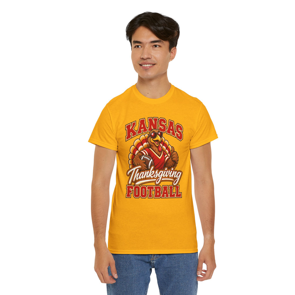 Kansas Thanksgiving Football T‑Shirt — Turkey Mascot Holiday Game Tee