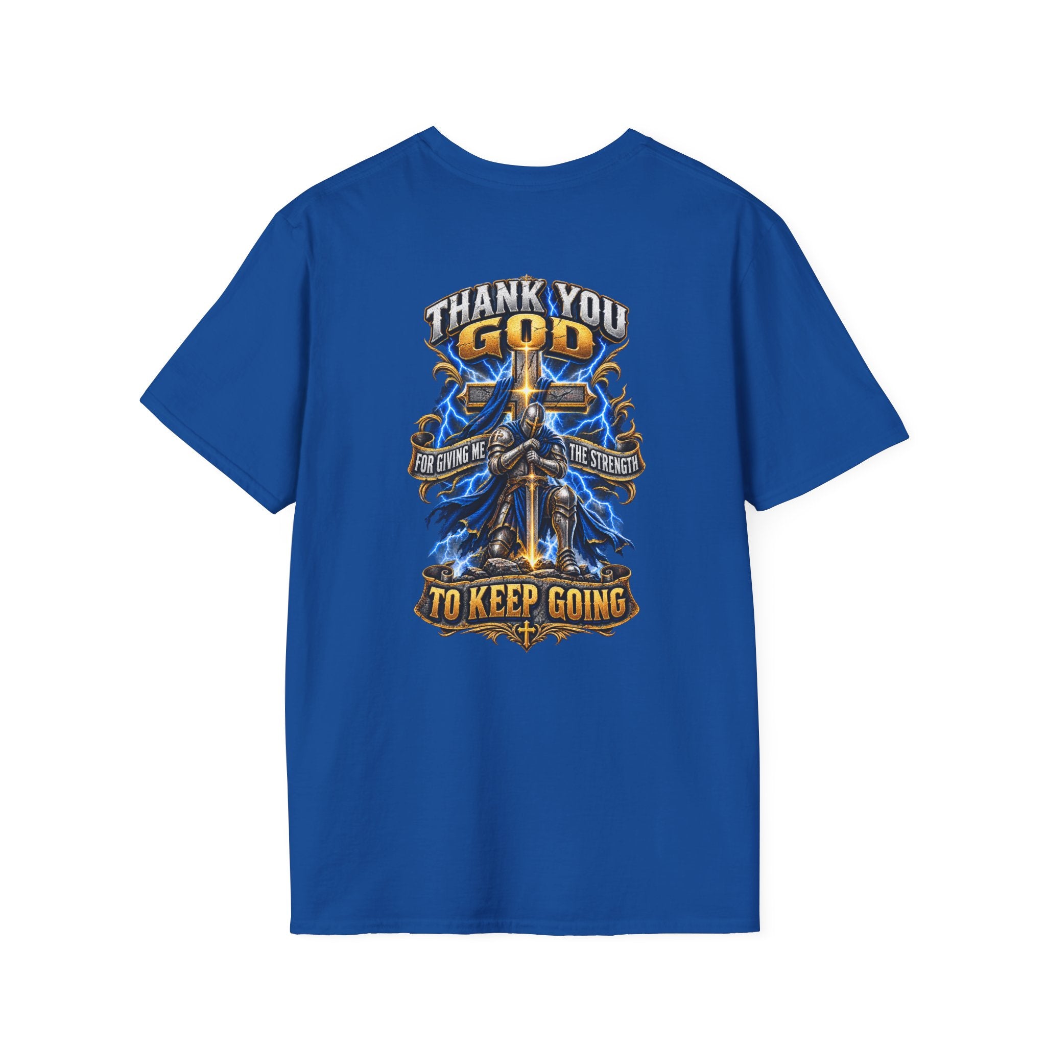 T-Shirt — "Thank You God I Keep Going" Faith Graphic Pocket Tee