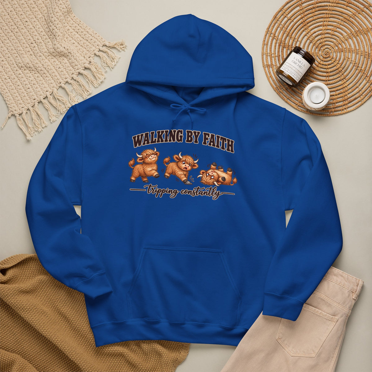 Walking by Faith Christian Highland Cow Hoodie