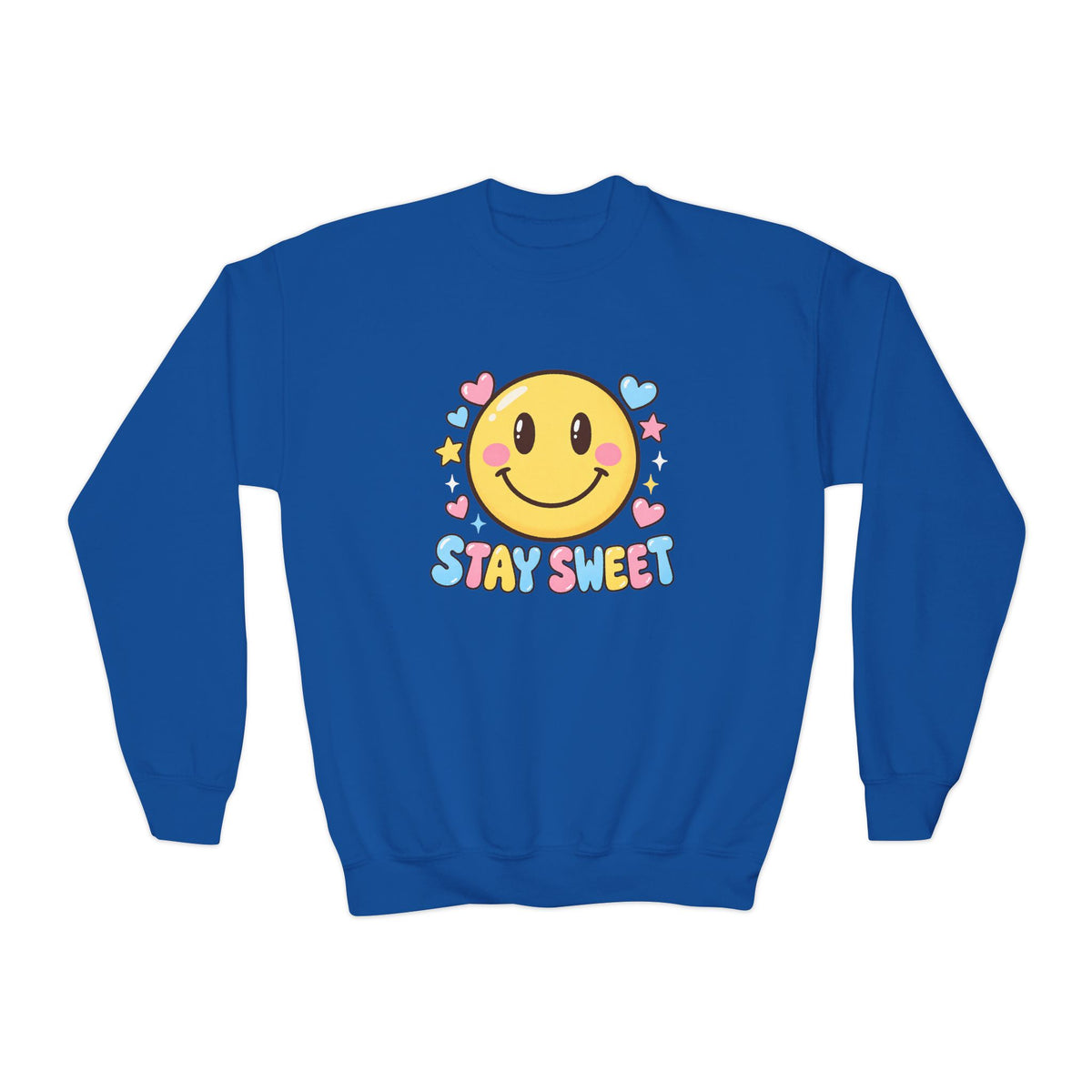 Youth Crewneck Sweatshirt — Cute Smiley "Stay Sweet" Graphic, Kids Cozy Pullover