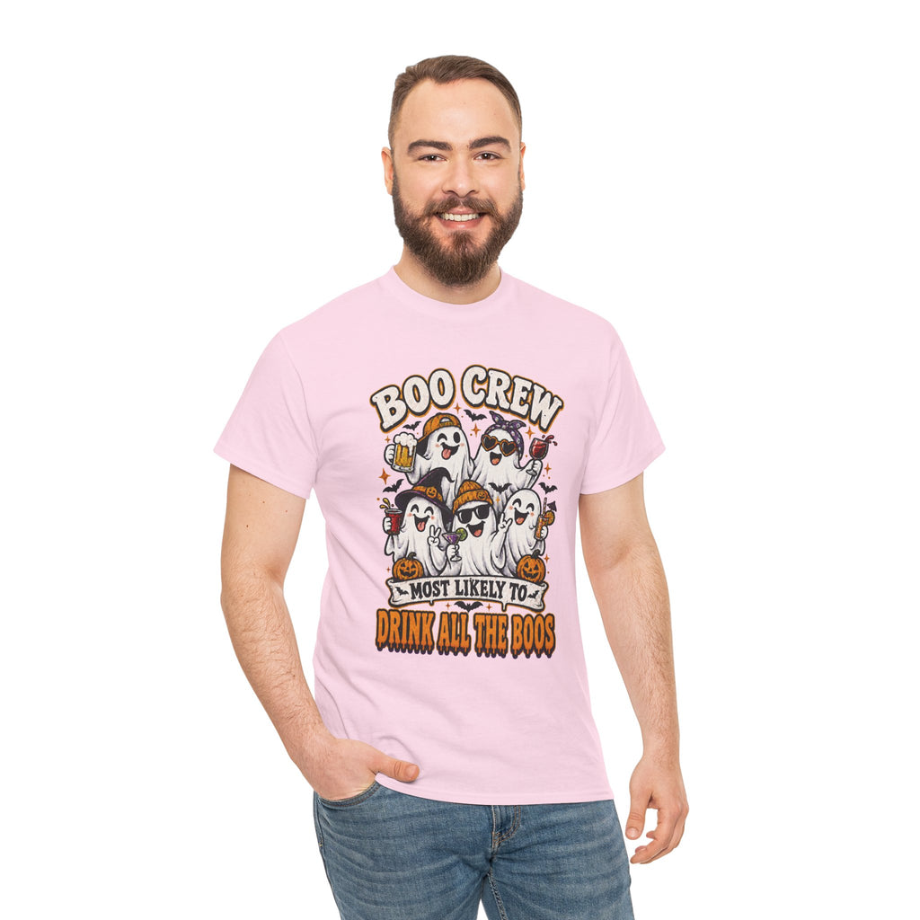 Boo Crew Halloween Tee — “Most Likely To Drink All The Boos” Ghost Party Shirt