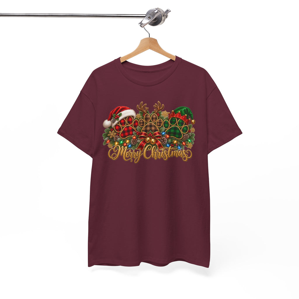 Merry Christmas Paw Prints Holiday Graphic Tee