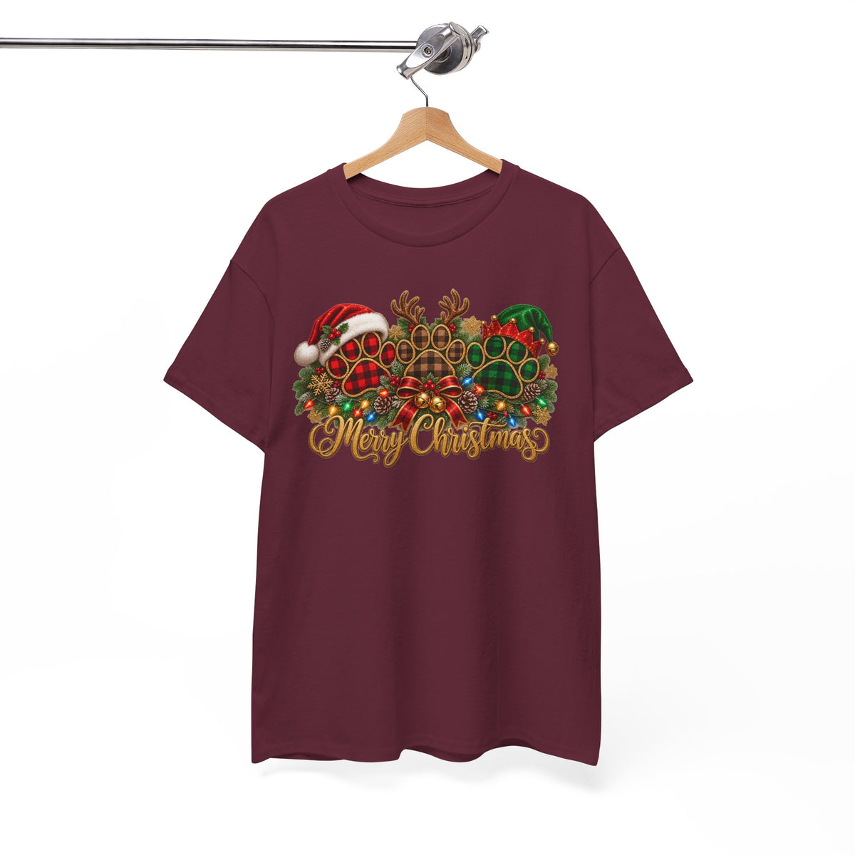 Merry Christmas Paw Prints Holiday Graphic Tee